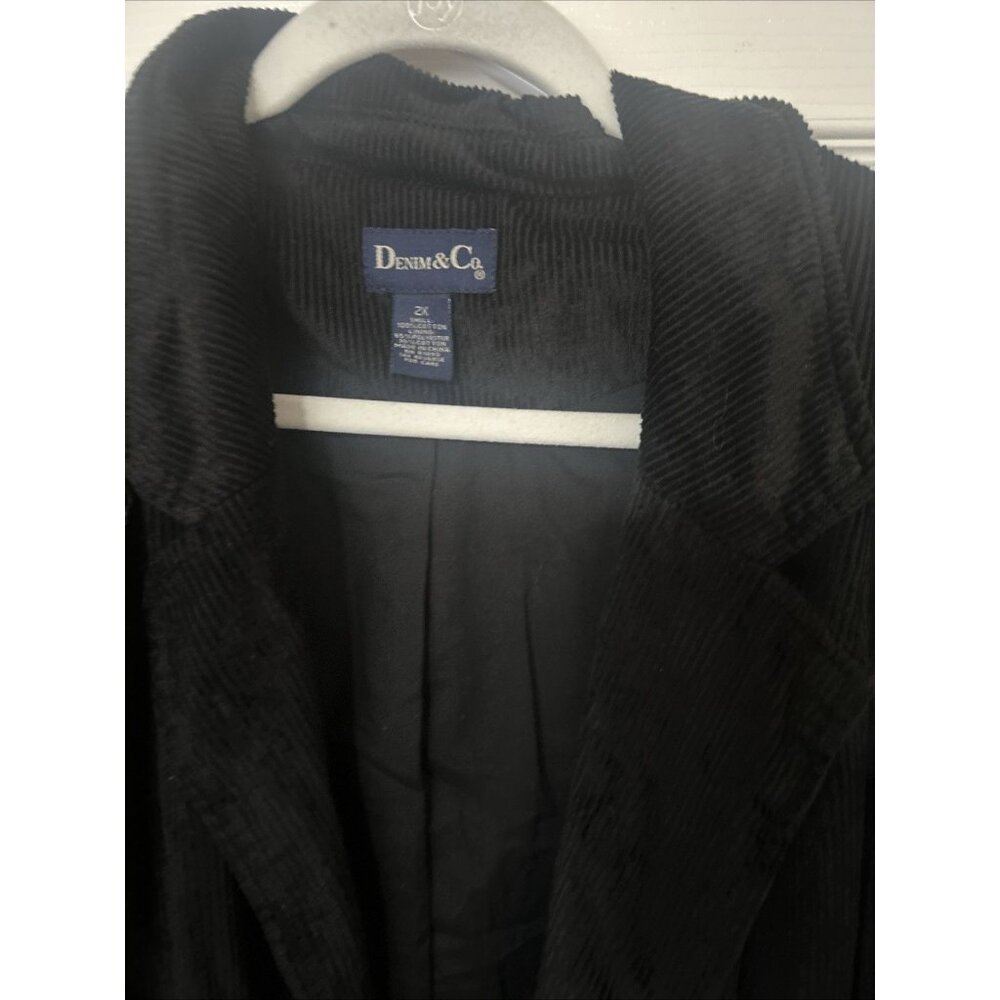 Denim & Co. Ladies Plus Size 2X Black Corduroy Button Up Jacket Blazer - Picture 2 of 3